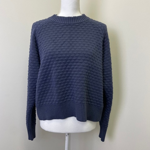 Lululemon Sweaters - Lululemon Textured Knit Cashmere Blend Sweater M/L Navy Blue Raglan Pullover